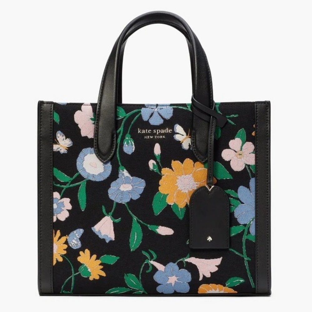 Kate Spade New York Manhattan Black Floral Garden Jacquard Tote Bag NWT - Picture 3 of 6